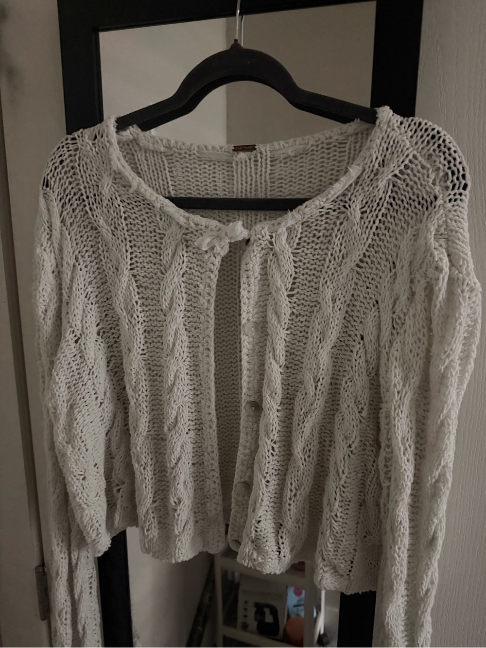 Free People Cream Cable Open-Front Knit Cardigan